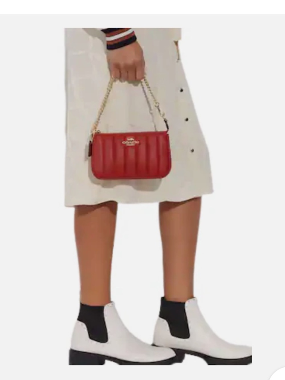 Coach Red Quilted Leather Wristlet with Gold Chain
